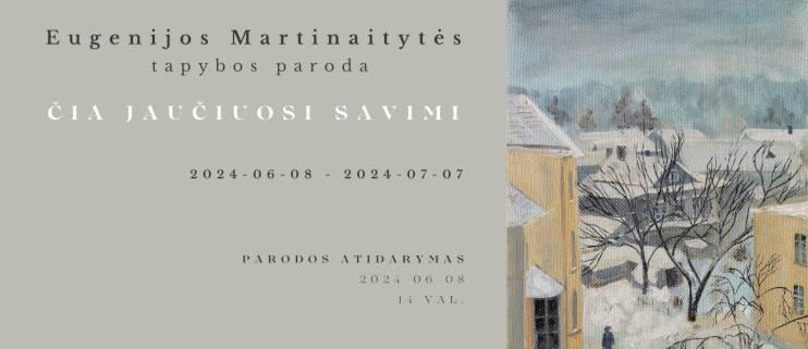 iš dešinės paveikslas - žieminis peizažas su namais