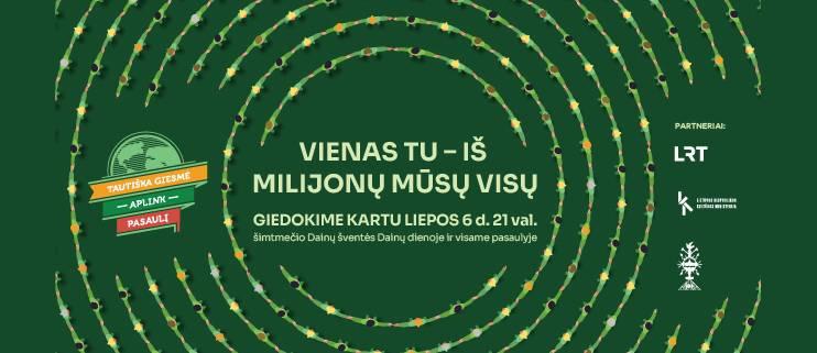 pieštos žmonių grandinės žaliame fone, šūkis viduryje